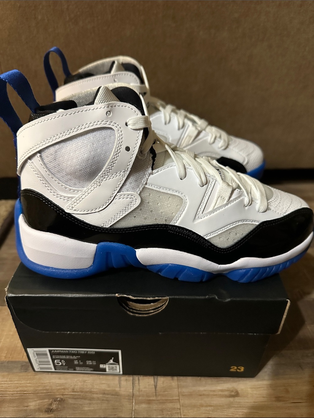 Jordan Kids White Black Royal Blue Sneakers- Brand New never worn.
